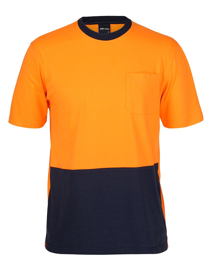 JB's Hi Vis Crew Neck Cotton T-Shirt - Orange/Navy - Front