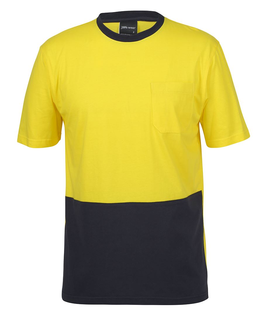 JB's Hi Vis Crew Neck Cotton T-Shirt - Yellow/Navy - Front