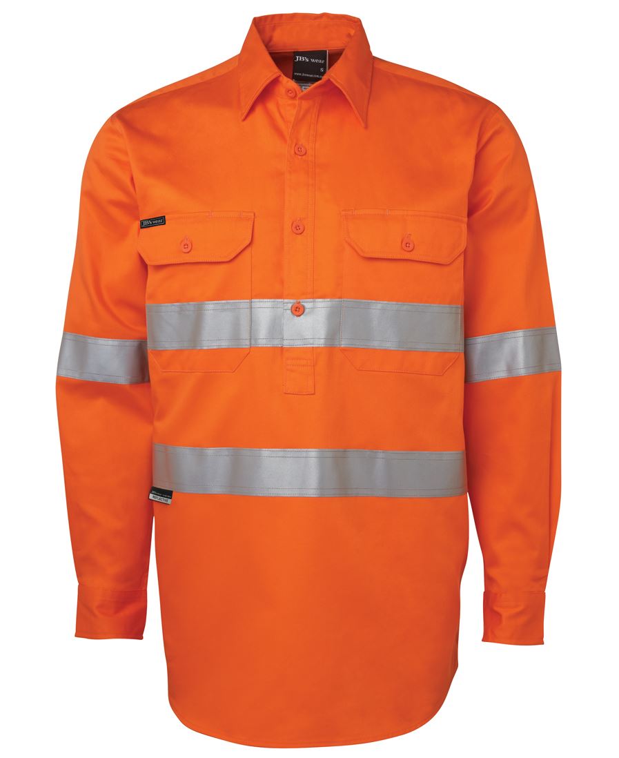 JB's Hi Vis (D+N) Close Front L/S 190g Work Shirt - Orange - Front