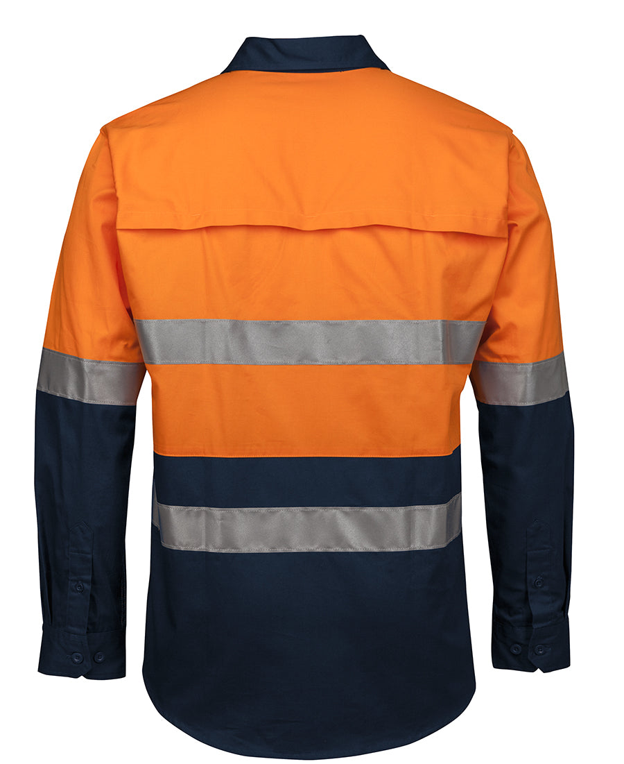 JB's Hi Vis (D+N) Close Front L/S 150g Work Shirt - Orange/Navy - Back