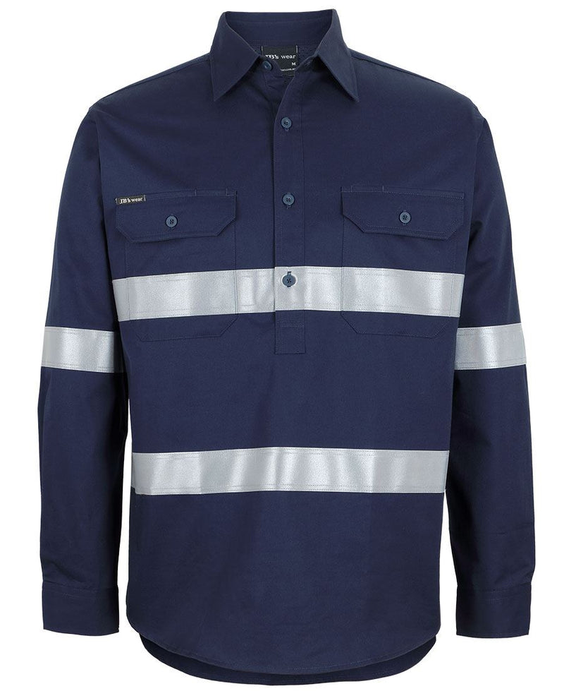 JB's Close Front L/S 150g Work Shirt Reflective Tape - Navy - Front