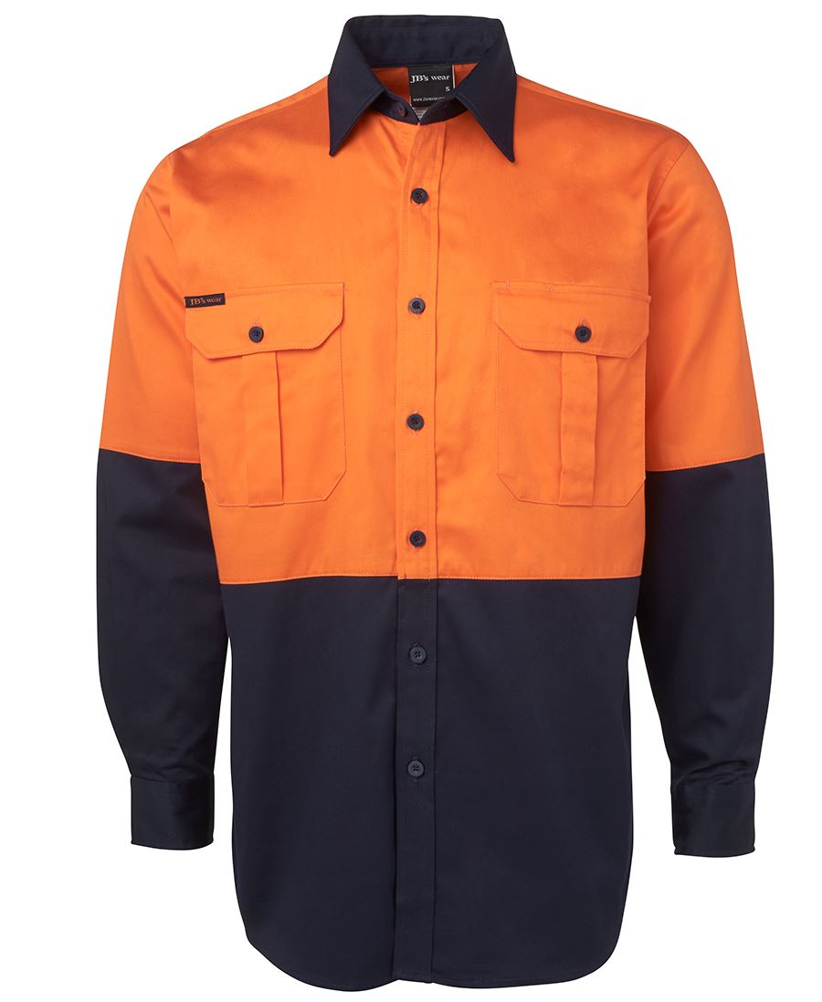 JB's Hi Vis L/S 190G Work Shirt - Orange/Navy - Front