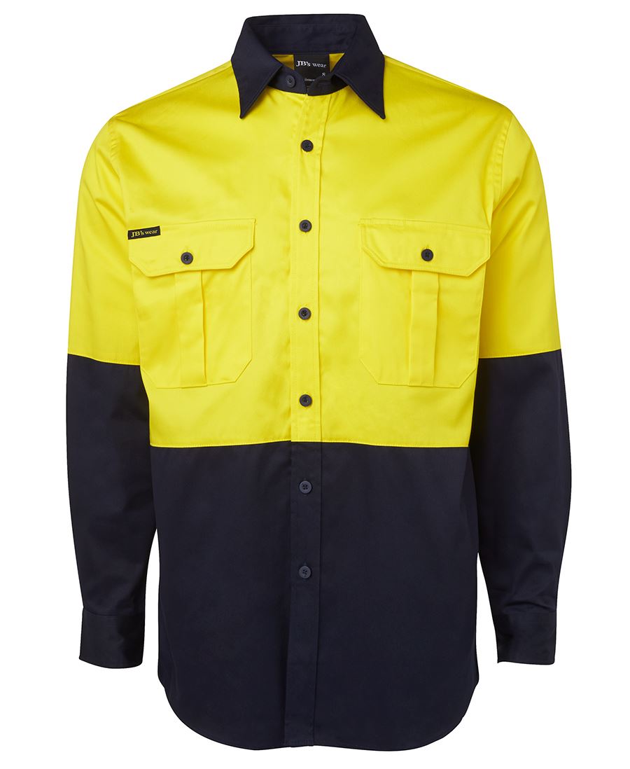 JB's Hi Vis L/S 190G Work Shirt - Yellow/Navy - Front