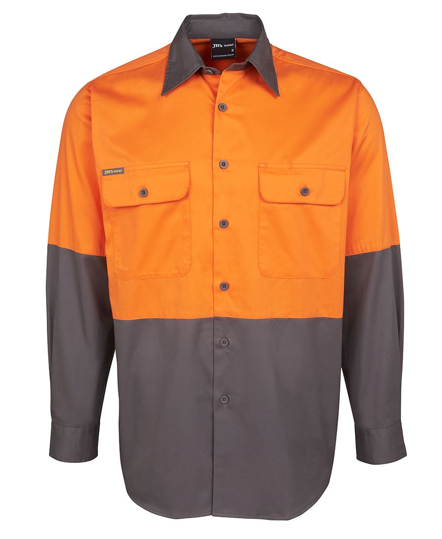 JB's Hi Vis L/S 150G Work Shirt - Orange/Charcoal - Front