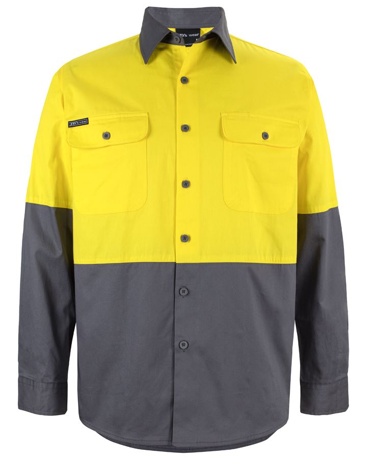 JB's Hi Vis L/S 150G Work Shirt - Yellow/Charcoal - Front
