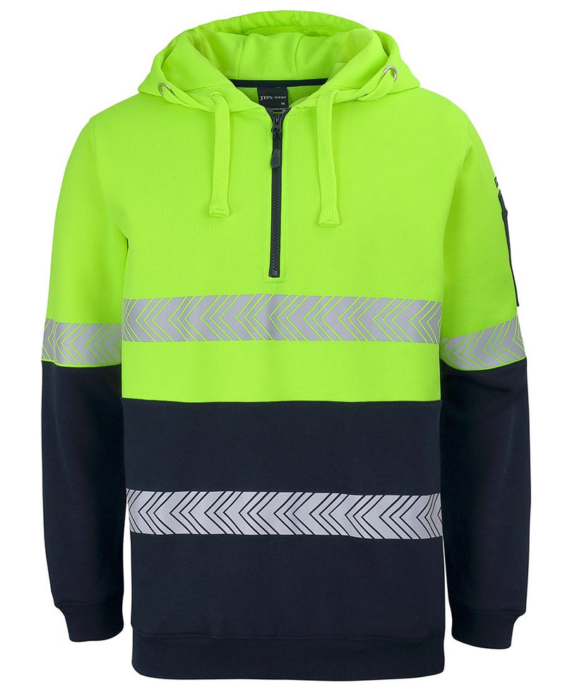 JB's Hi Vis (D+N) 1/2 Zip Segmented Tape Hoodie - Lime/Navy - Front