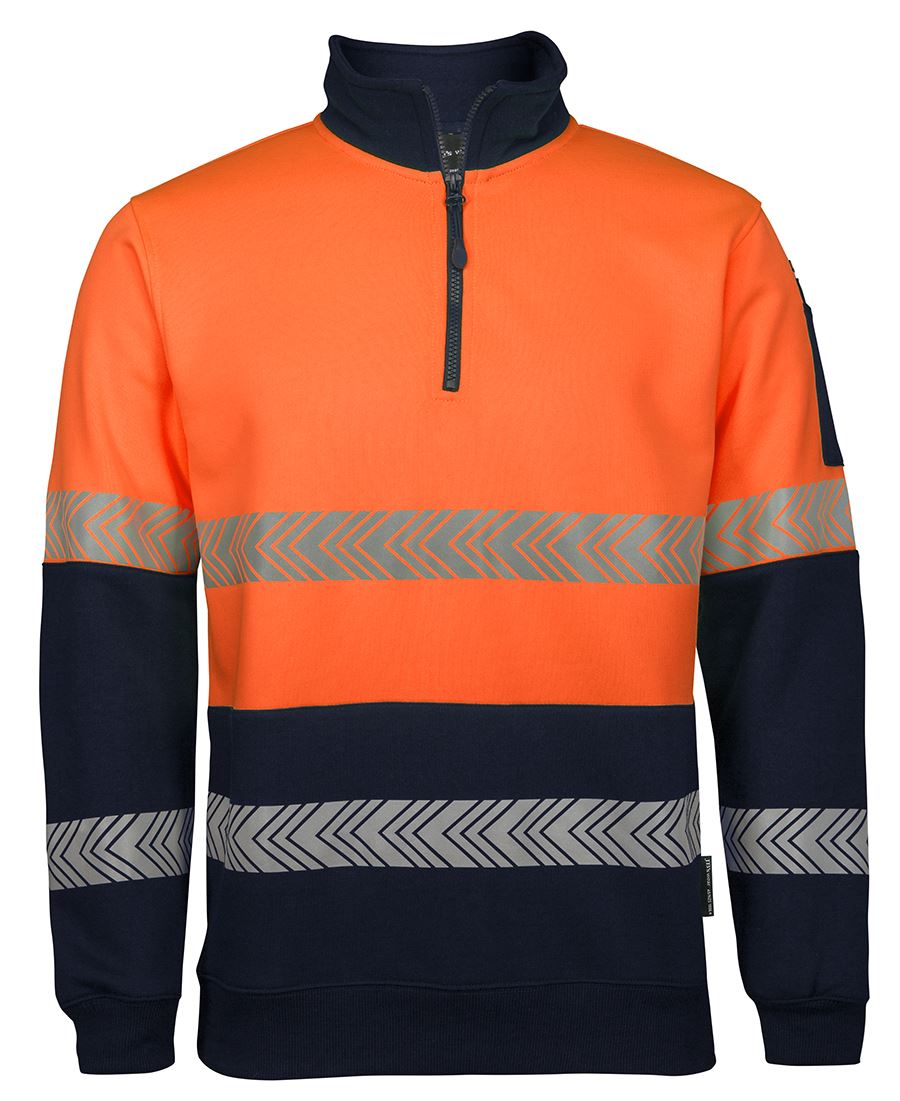JB's Hi Vis 1/2 Zip Segmented Tape Fleecy - Orange/Navy - Front