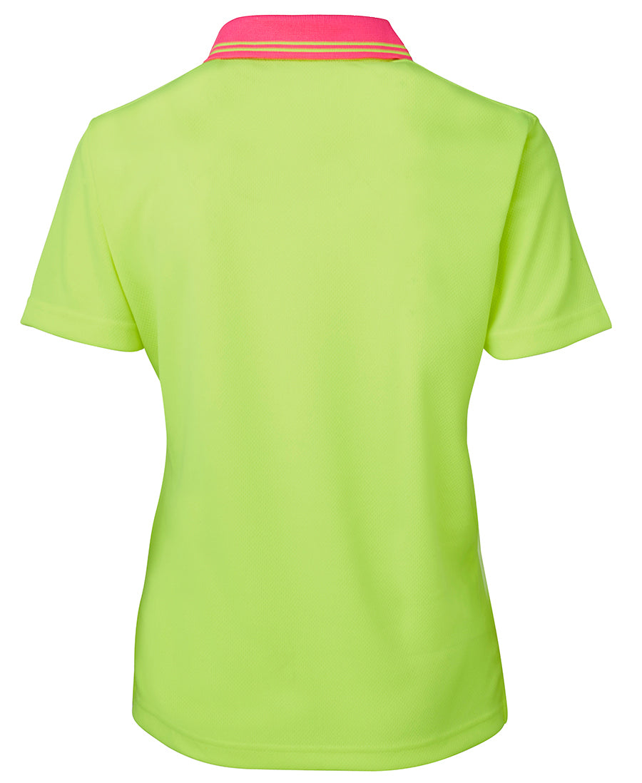 JB's Ladies Hi Vis S/S Comfort Polo - Lime/Pink - Back