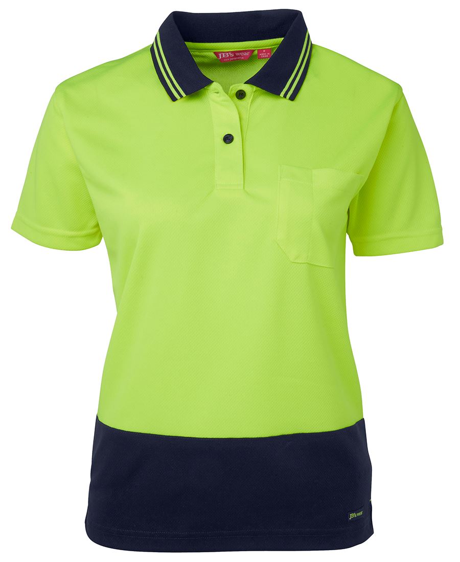 JB's Ladies Hi Vis S/S Comfort Polo - Lime/Navy - Front