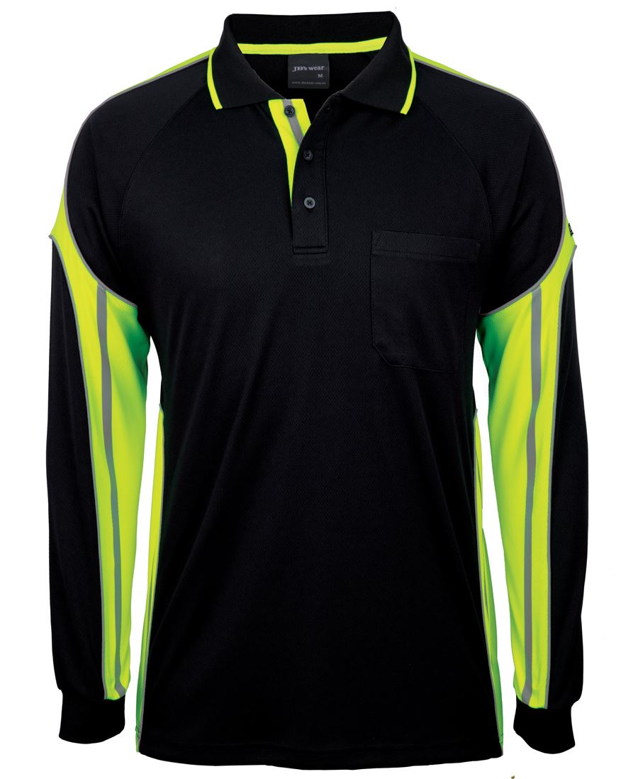 JB's L/S Street Panel Polo - Black/Lime - Front