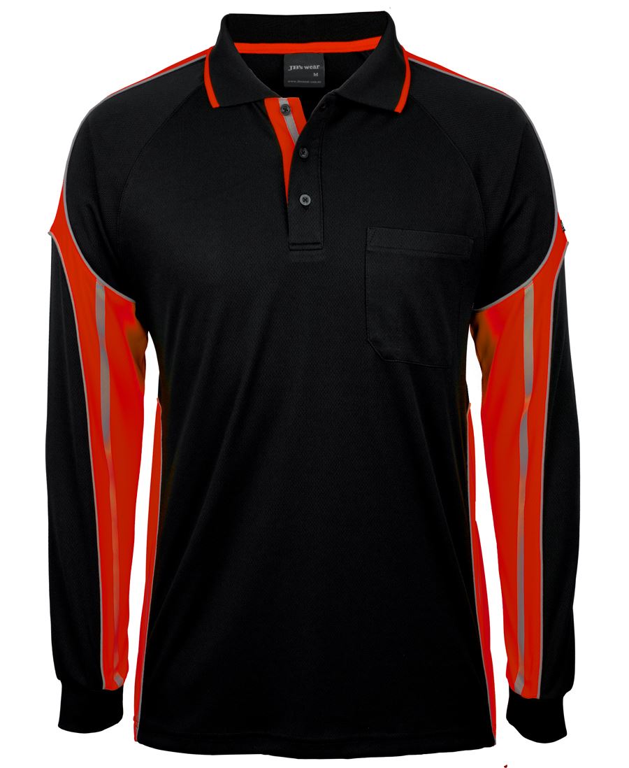 JB's L/S Street Panel Polo - Black/Orange - Front