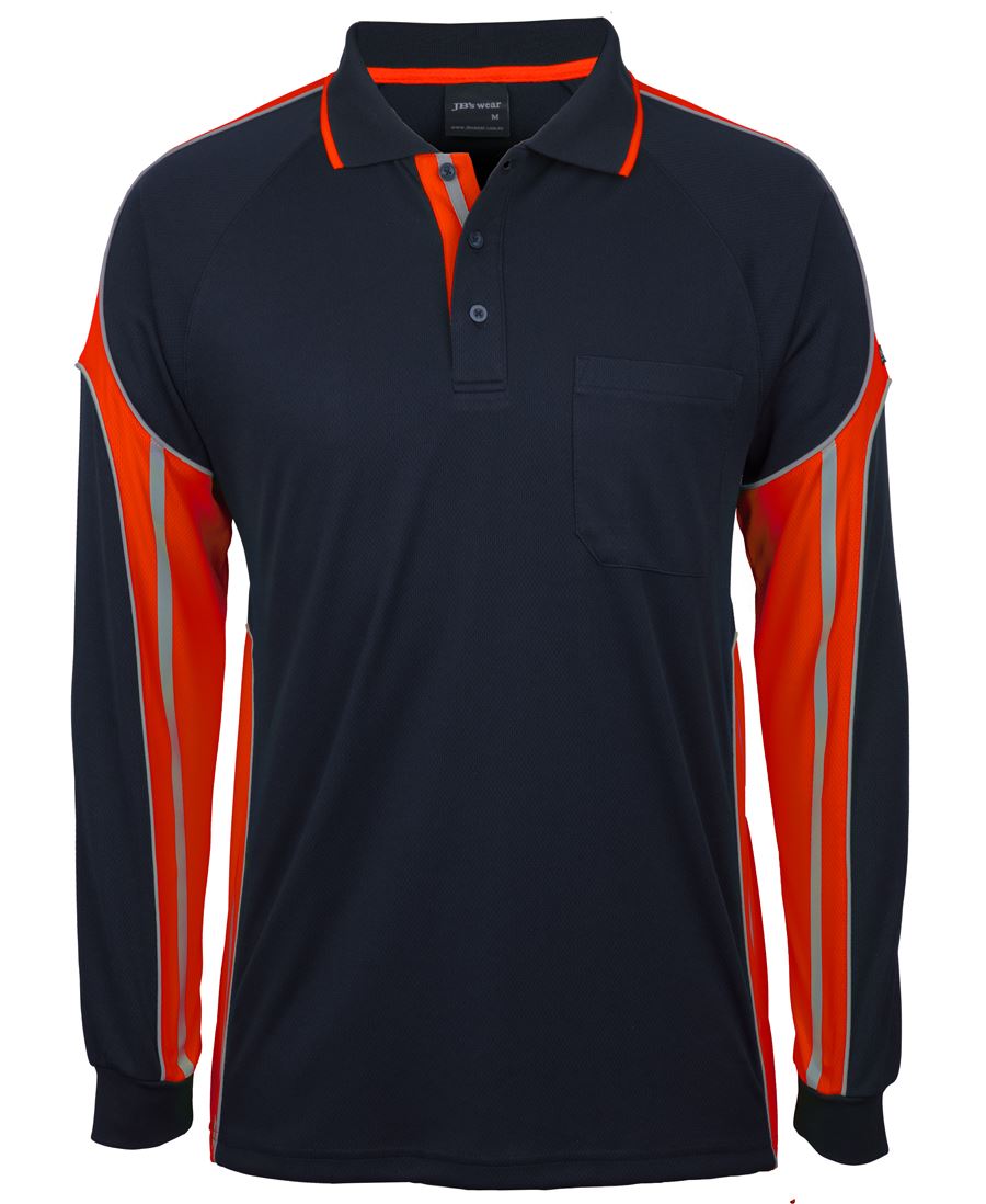 JB's L/S Street Panel Polo - Navy/Orange - Front
