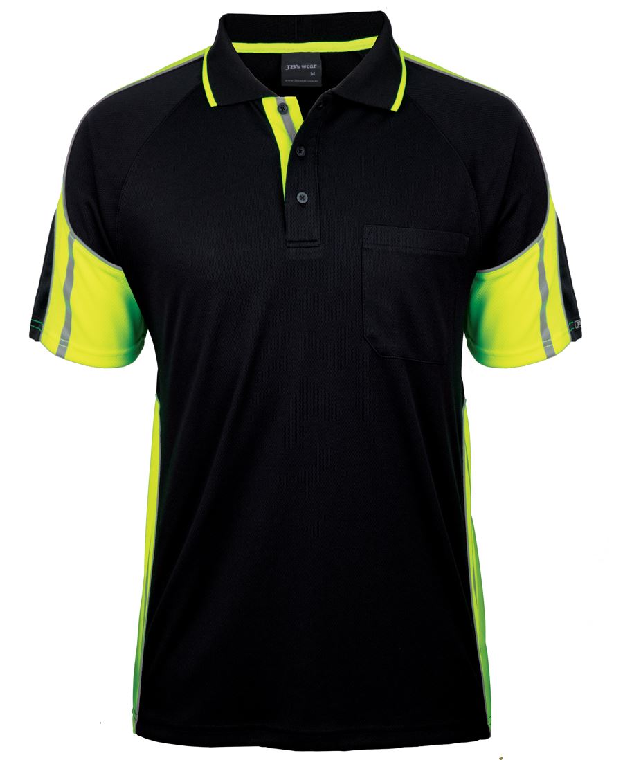 JB's S/S Street Panel Polo - Black/Lime - Front