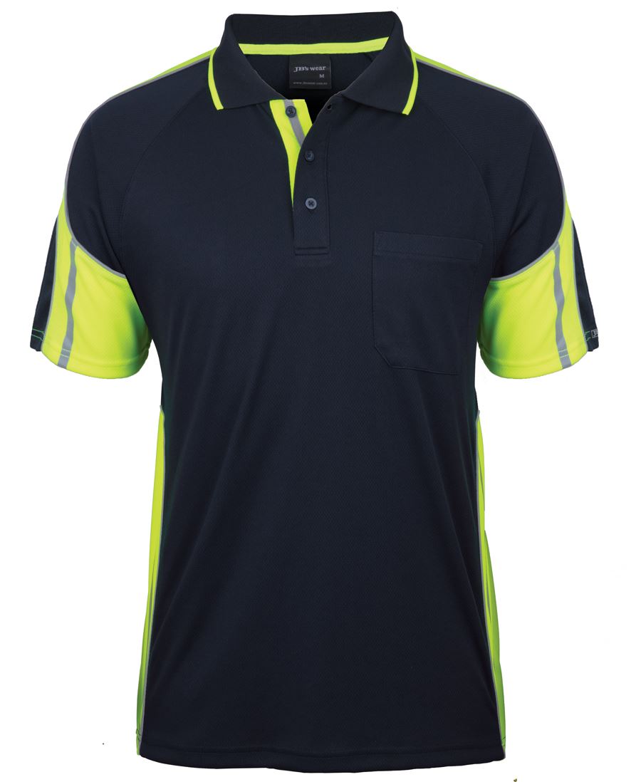 JB's S/S Street Panel Polo - Navy/Lime - Front