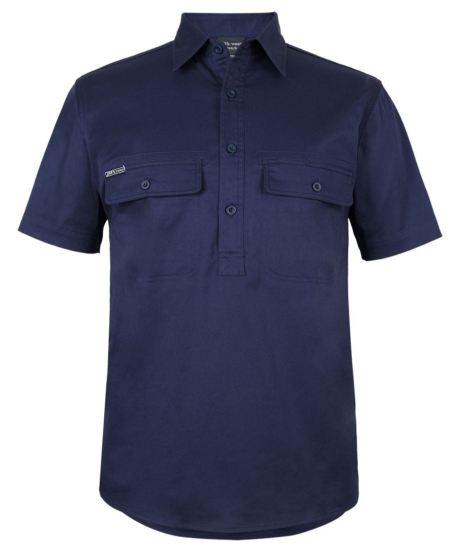JB's S/S Stretch Close Front Work Shirt - Navy - Front