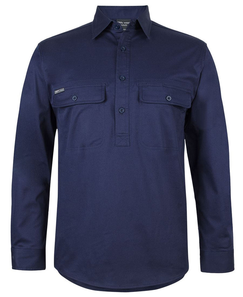 JB's L/S Stretch Close Front Work Shirt - Navy - Front