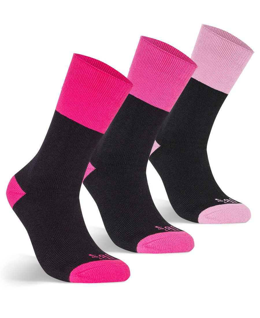 JB's Ladies Work Sock (3 Pack) - Black/Mix Pink - Front