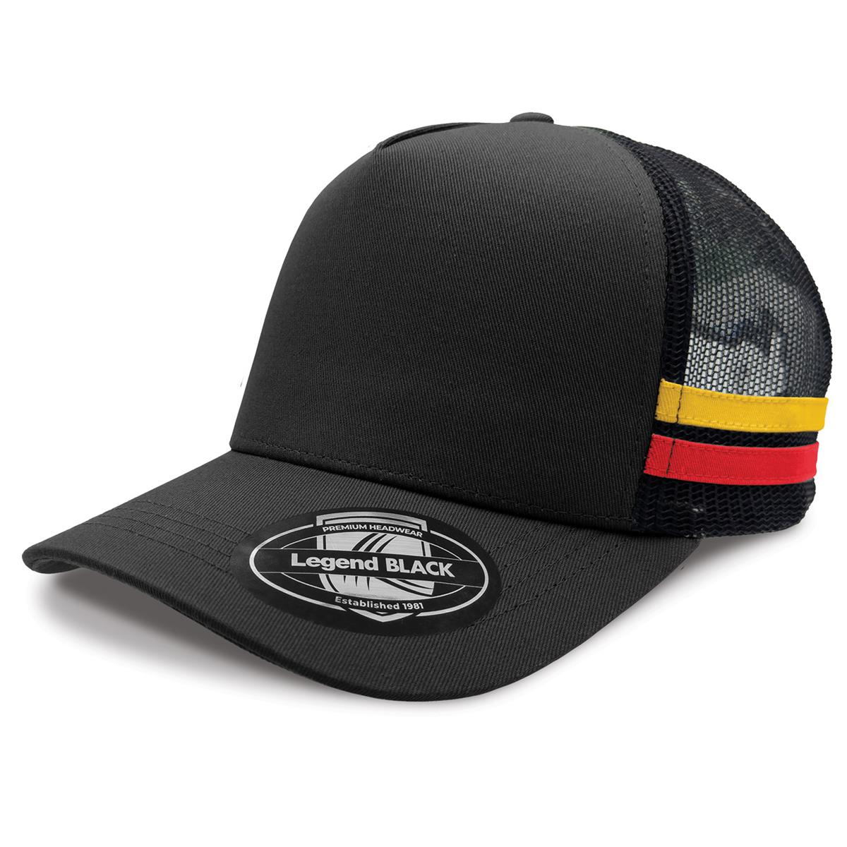 Striped Trucker - Black / Black / Gold / Red - Front