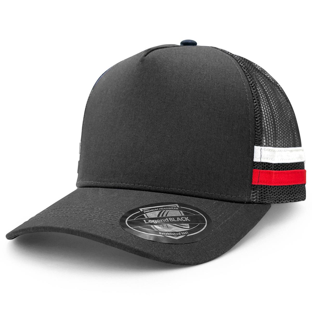 Striped Trucker - Black / Black / White / Red - Front