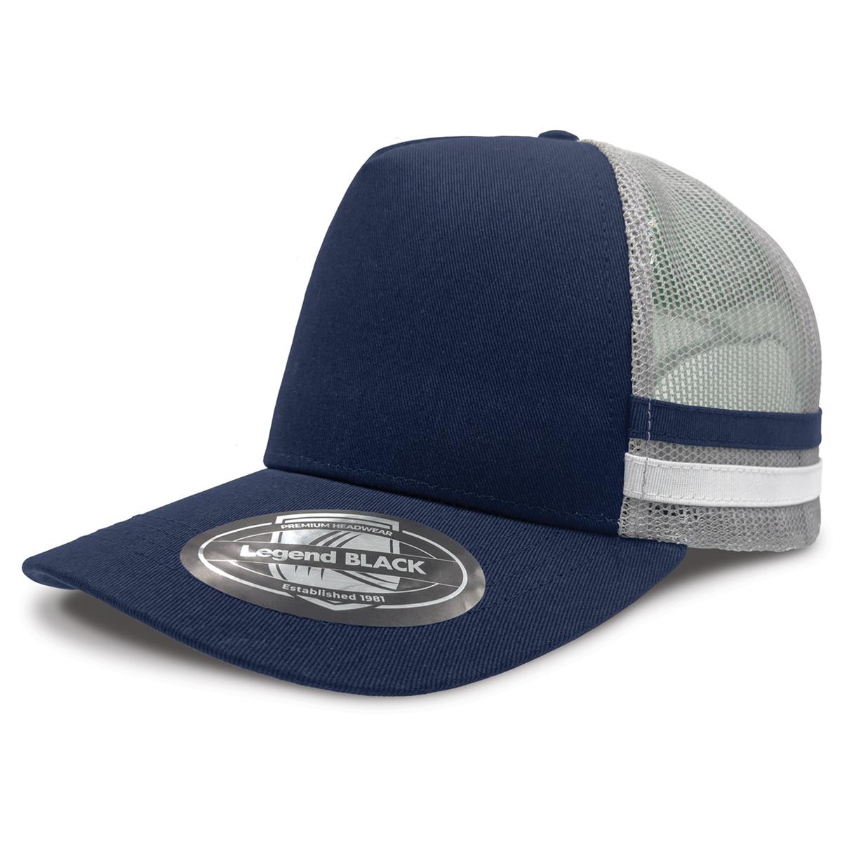 Striped Trucker - Navy / Silver / Navy / White - Front