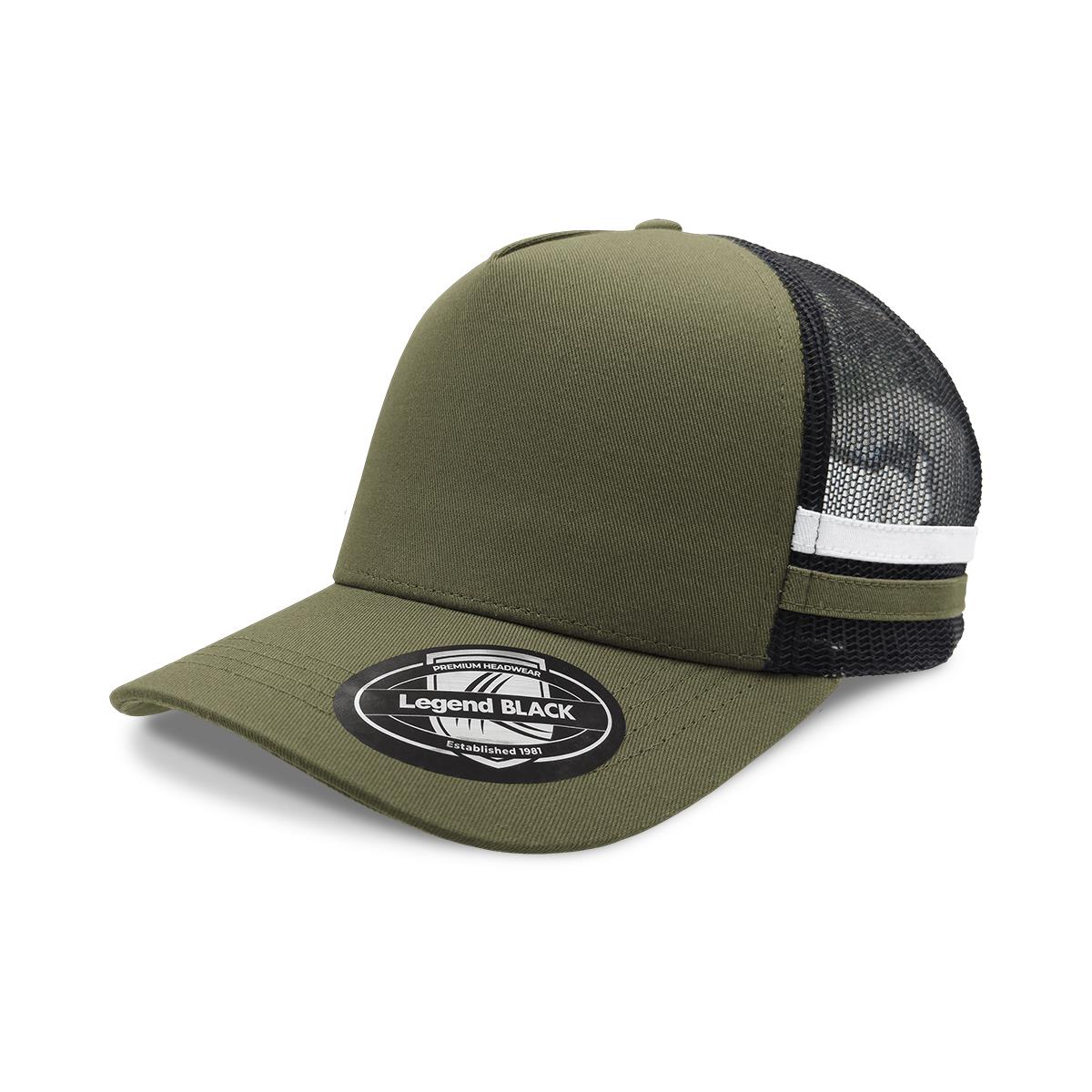 Striped Trucker - Olive / Black / White / Olive - Front