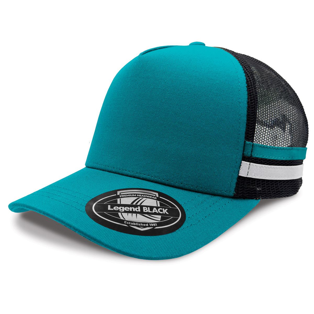 Striped Trucker - Teal / Black / Teal / White - Front