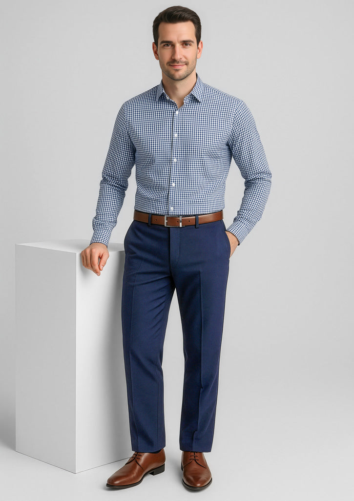 Comfort Wool Stretch Mens Flat Front Pant - Navy - Model