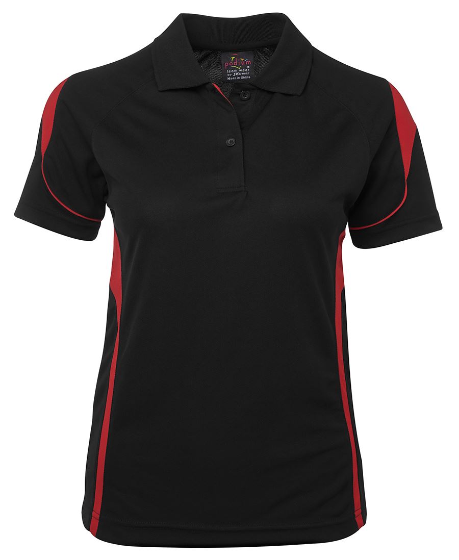 Podium Ladies Bell Polo - Black/Red - Front