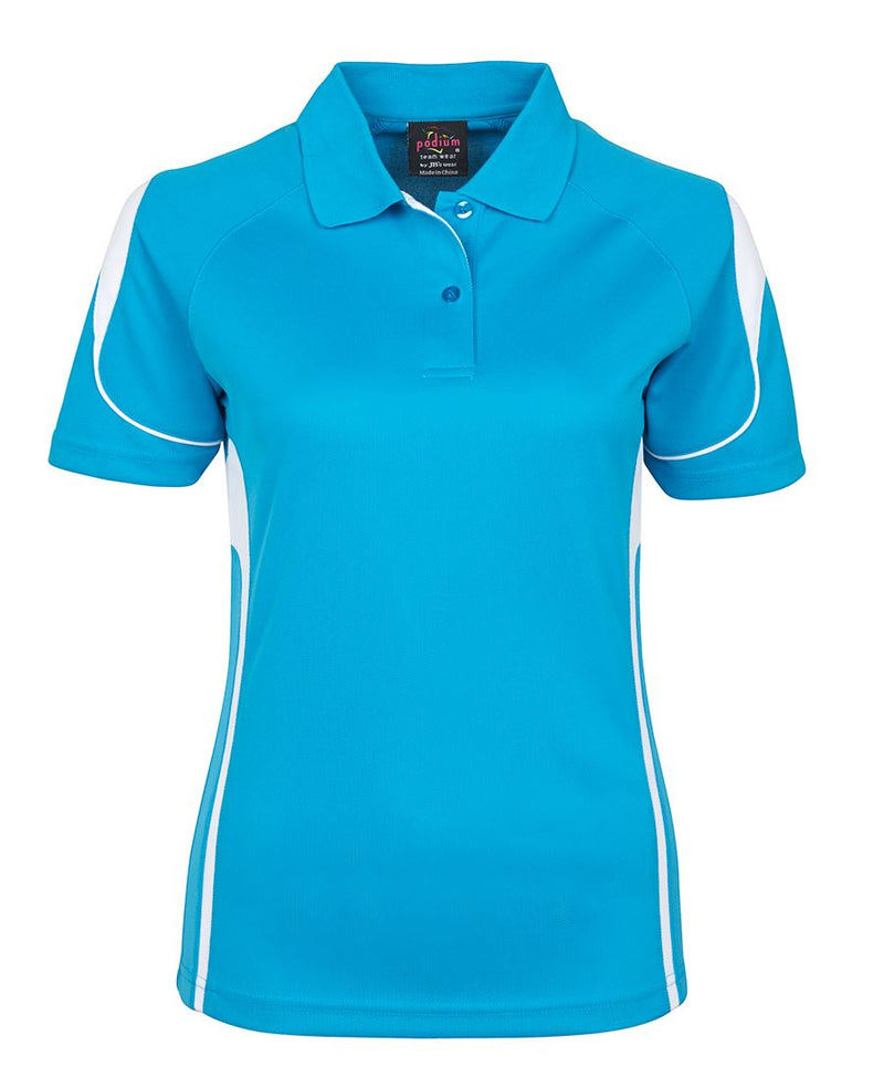 Podium Ladies Bell Polo - Aqua/White - Front
