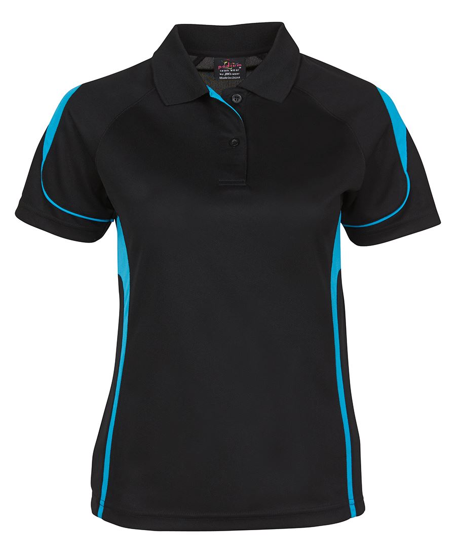 Podium Ladies Bell Polo - Black/Aqua - Front