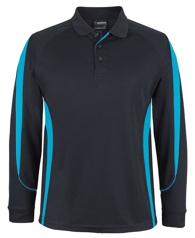 Podium L/S Bell Polo - Black/Aqua - Front