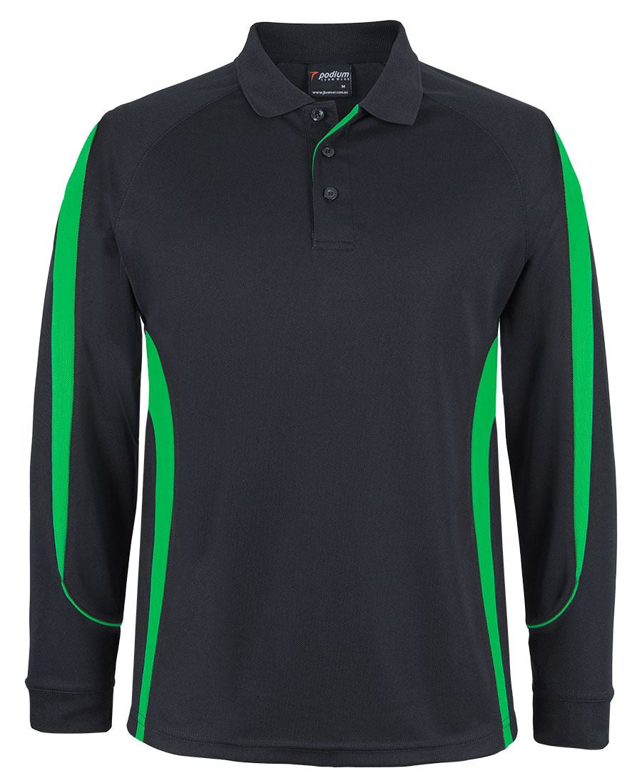 Podium L/S Bell Polo - Black/Pea Green - Front