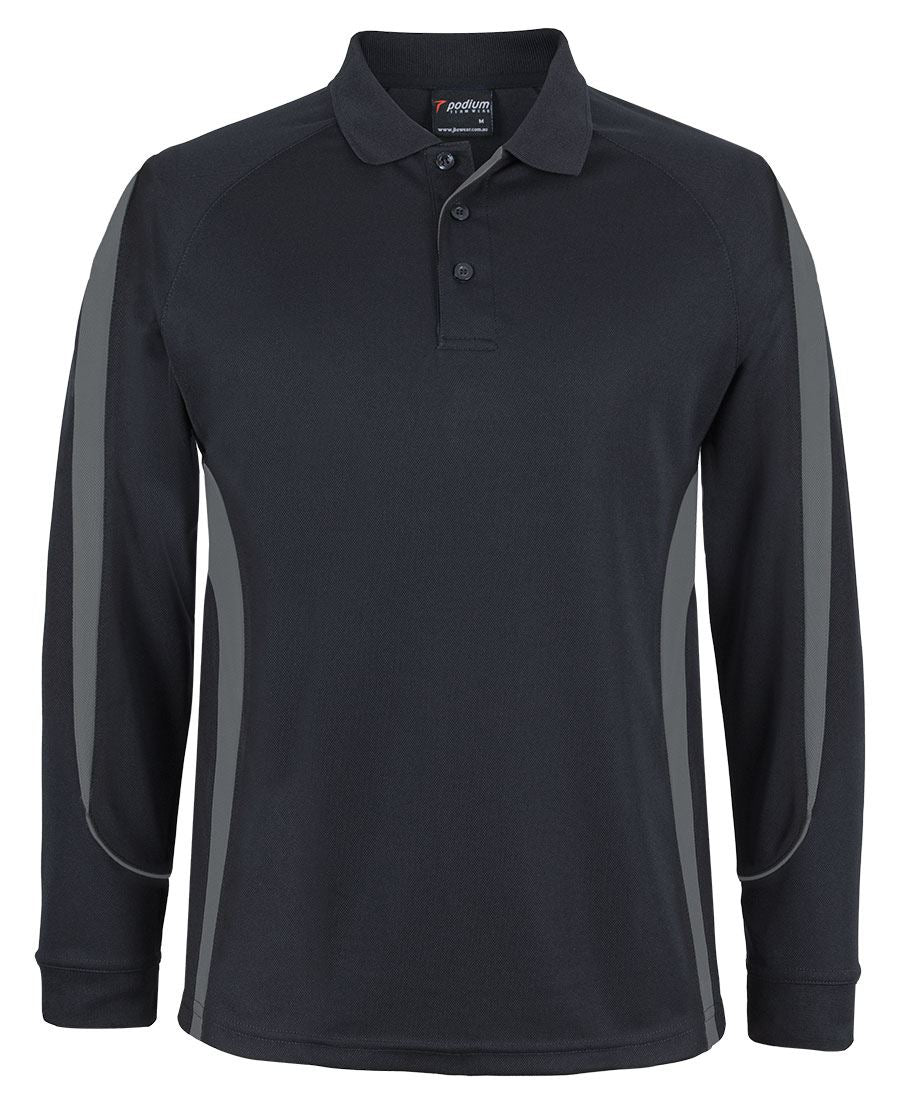 Podium L/S Bell Polo - Black/Charcoal - Front