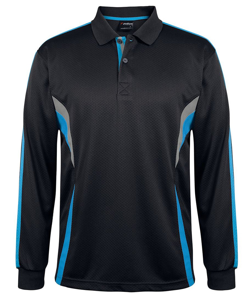 Podium L/S Cool Polo - Black/Aqua/Grey - Front
