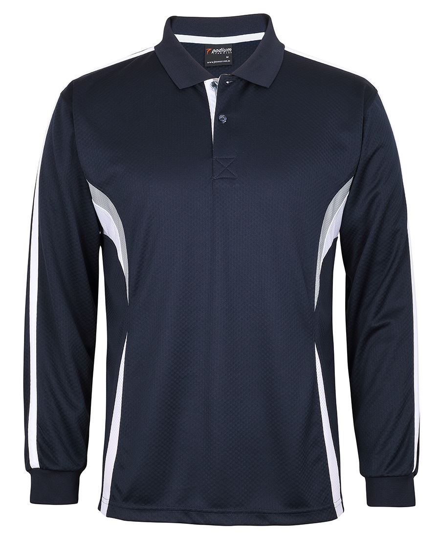 Podium L/S Cool Polo - Navy/White/Grey - Front