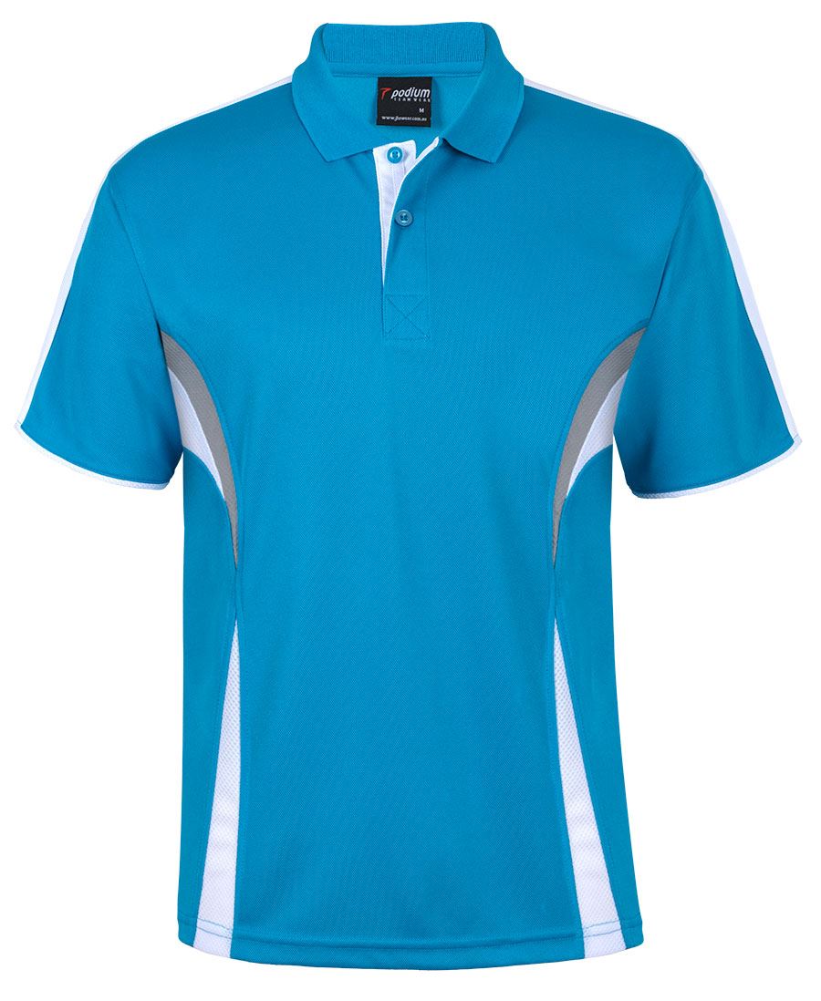 Podium Cool Polo - Aqua/White/Grey - Front