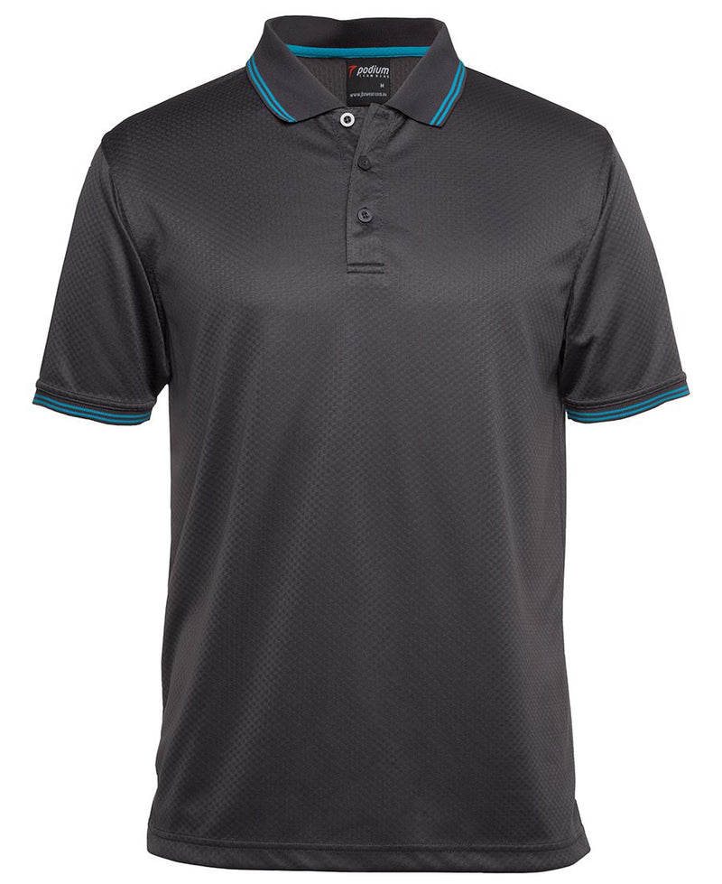Podium Jacquard Contrast Polo - Charcoal/Aqua - Front