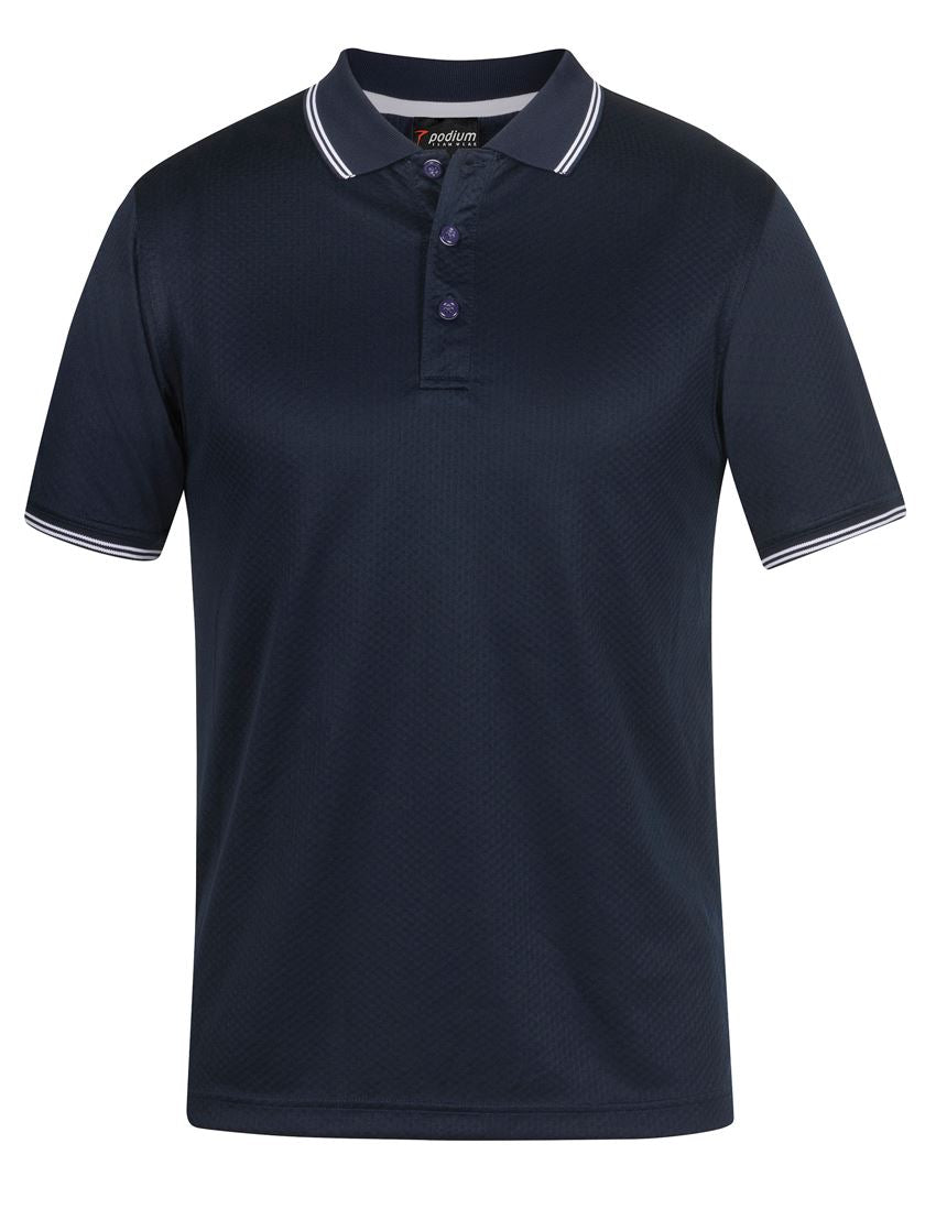 Podium Jacquard Contrast Polo - Navy/White - Front