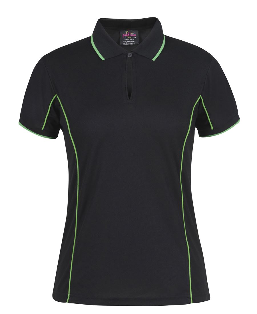 Podium Ladies Piping Polo - Black/Pea Green - Front