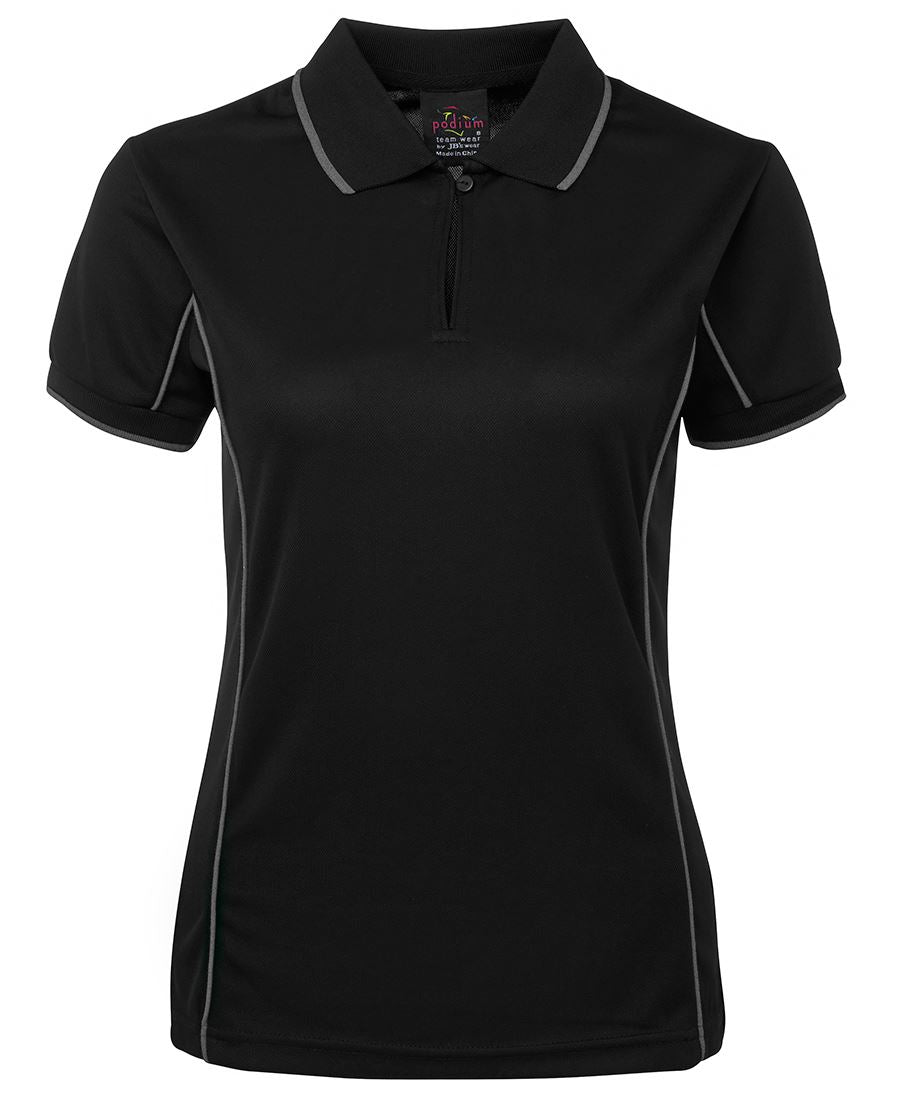 Podium Ladies Piping Polo - Black/Grey - Front