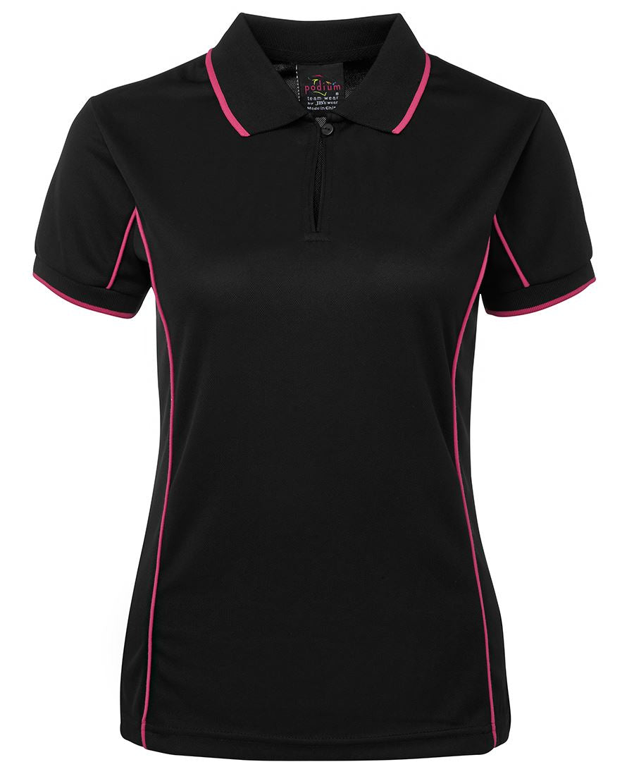 Podium Ladies Piping Polo - Black/Pink - Front