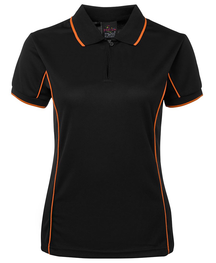 Podium Ladies Piping Polo - Black/Orange - Front