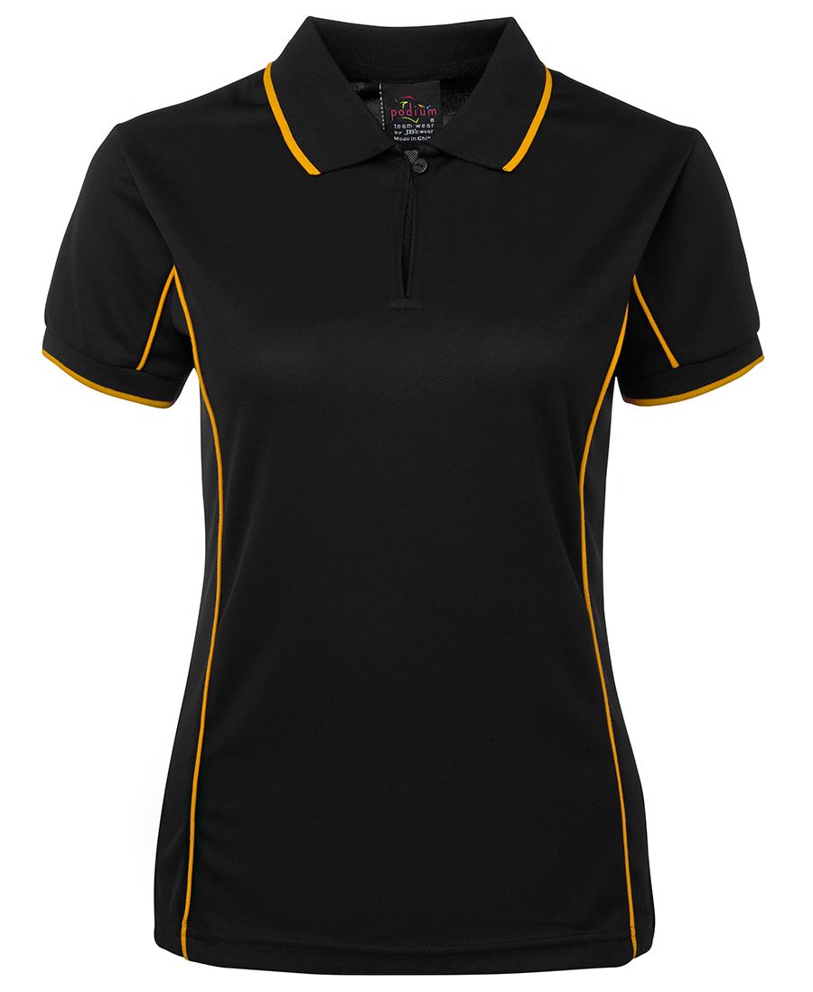 Podium Ladies Piping Polo - Black/Gold - Front