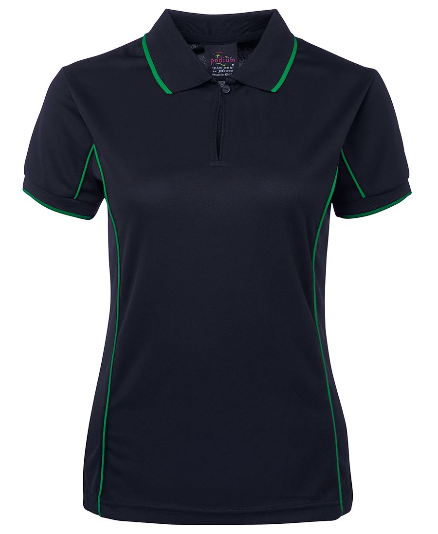 Podium Ladies Piping Polo - Navy/Green - Front
