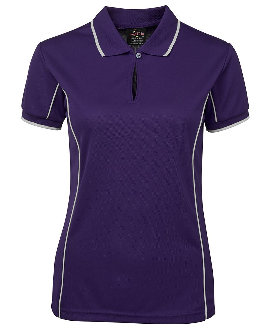 Podium Ladies Piping Polo - Purple/White - Front