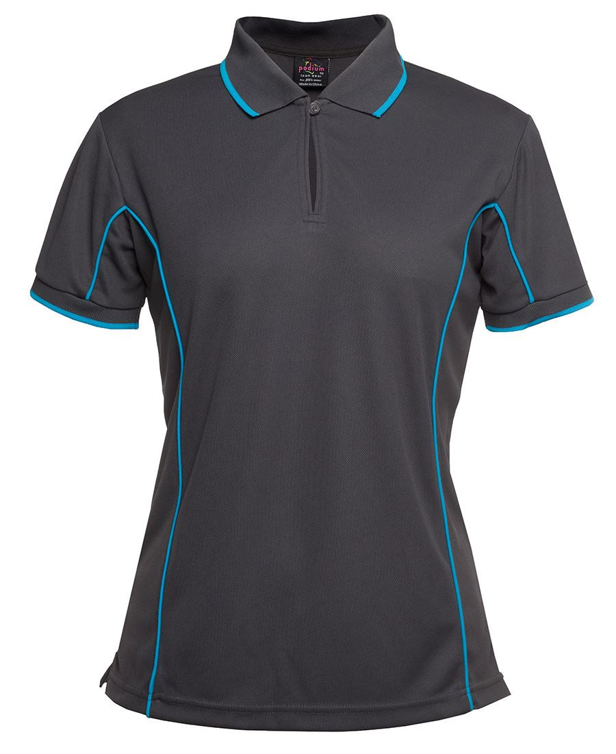 Podium Ladies Piping Polo - Charcoal/Aqua - Front