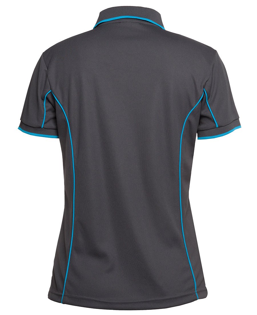 Podium Ladies Piping Polo - Charcoal/Aqua - Back
