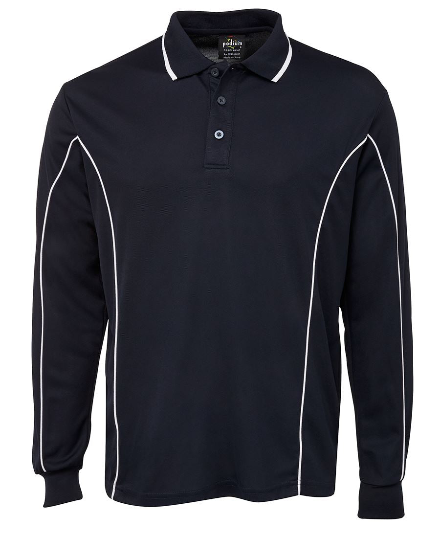 Podium L/S Piping Polo - Navy/White - Front