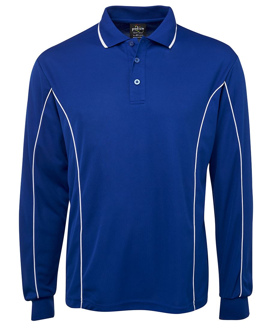 Podium L/S Piping Polo - Royal/White - Front