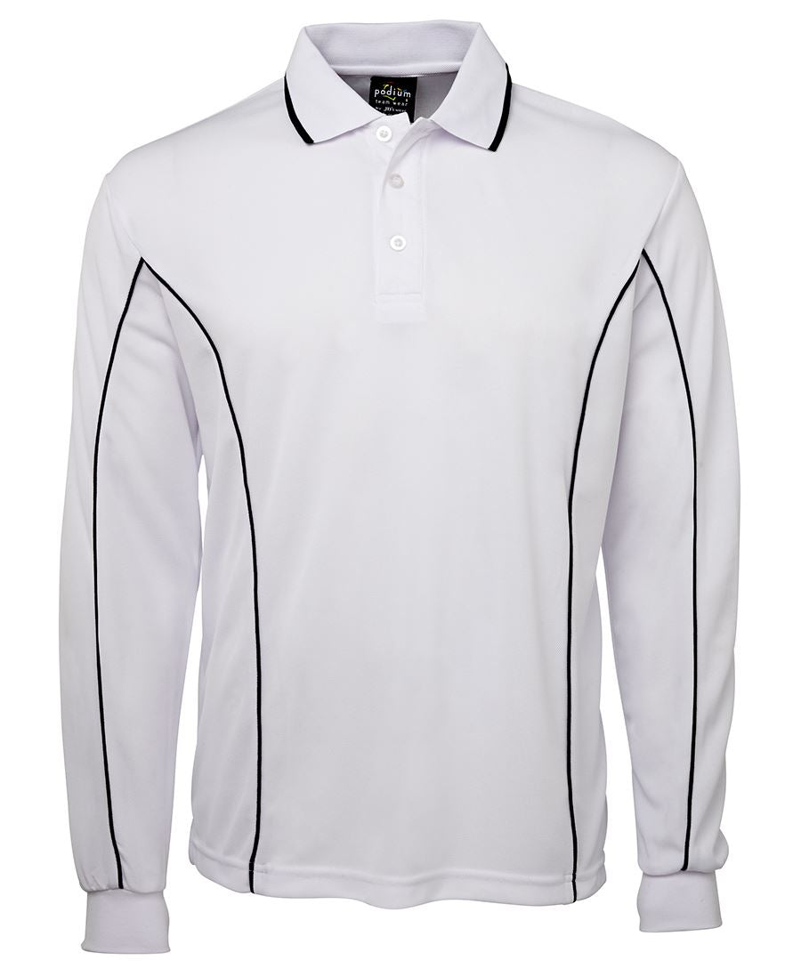 Podium L/S Piping Polo - White/Navy - Front